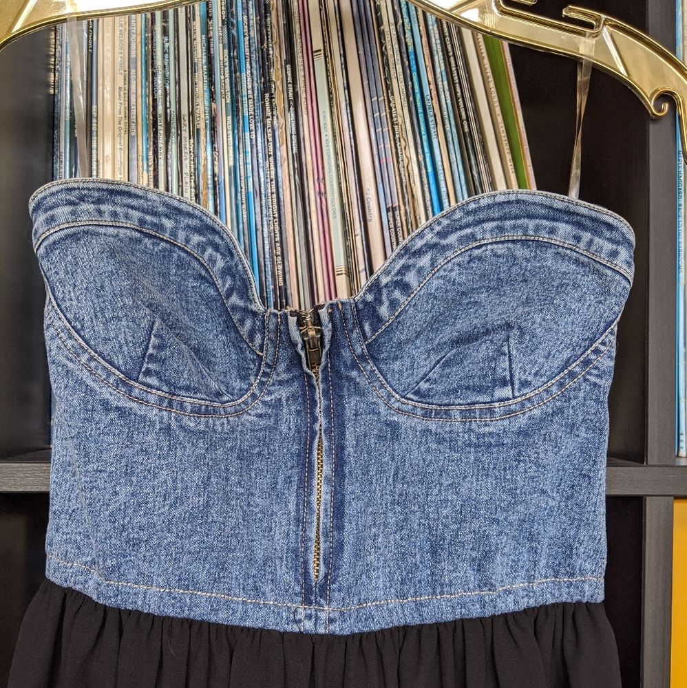 Denim High Low Chiffon Dress - Picture 3 of 5